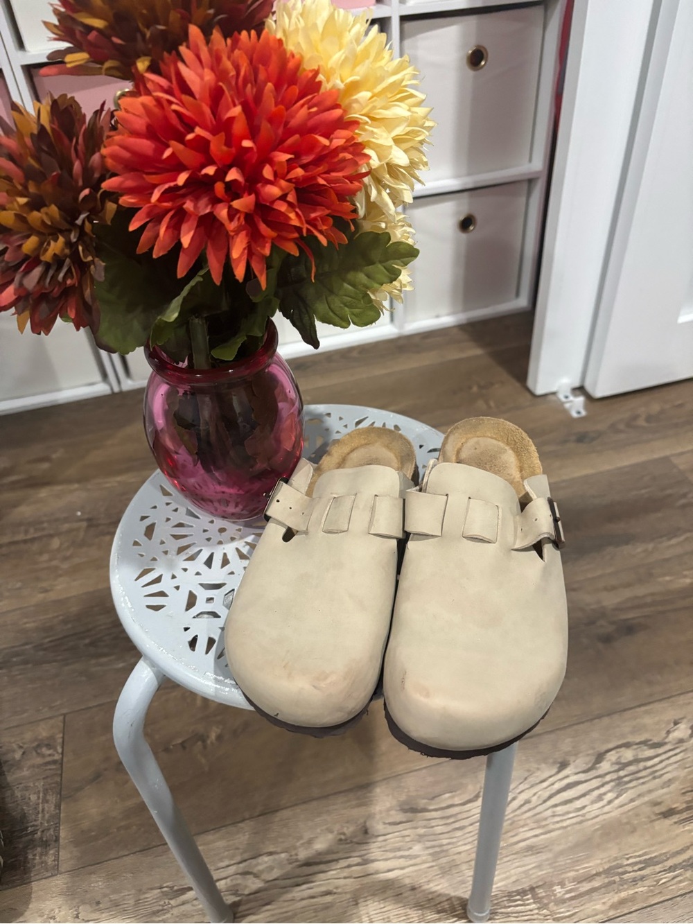 Women's Cream Slip-On Clog with Buckle Accent
